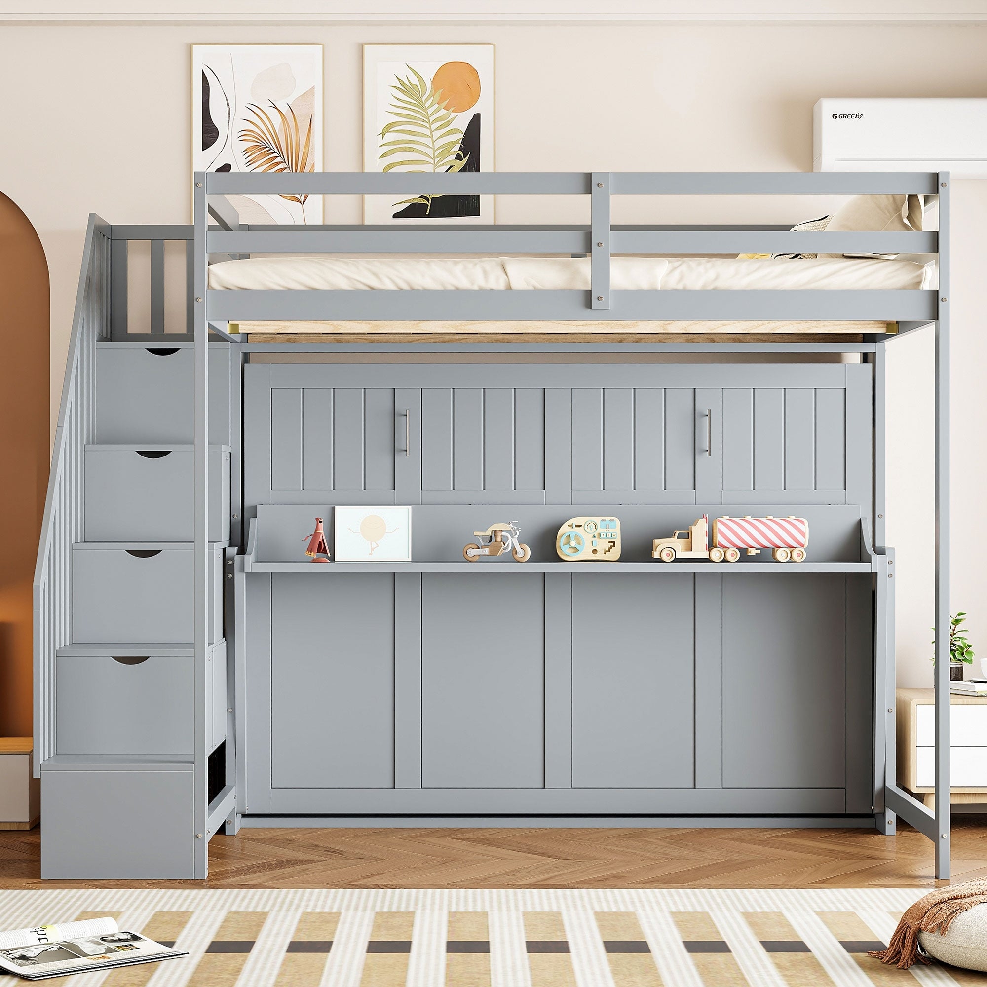 Full Over Full Murphy Bed With Hydraulic Lift Built In Desk Space Saving Wall Bed
