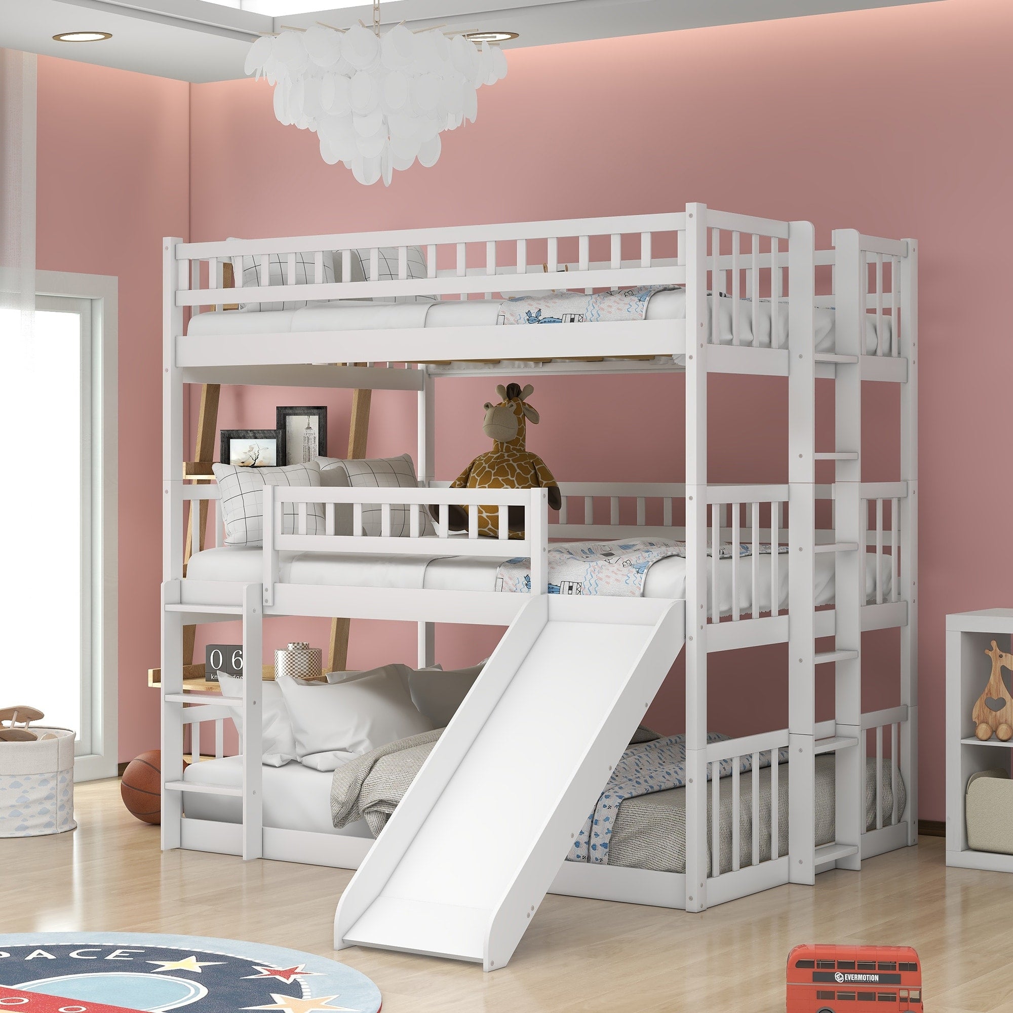 Full Over Full Over Full Triple Bunk Bed With Built In Ladder Slide
