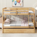 Full Over Full Rubber Wood Bunk Bed With Trundle Ladder Guardrails