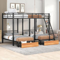 Full Over Twin Twin Bunk Bed Metal Triple Bunk Bed With Drawers And Guardrails