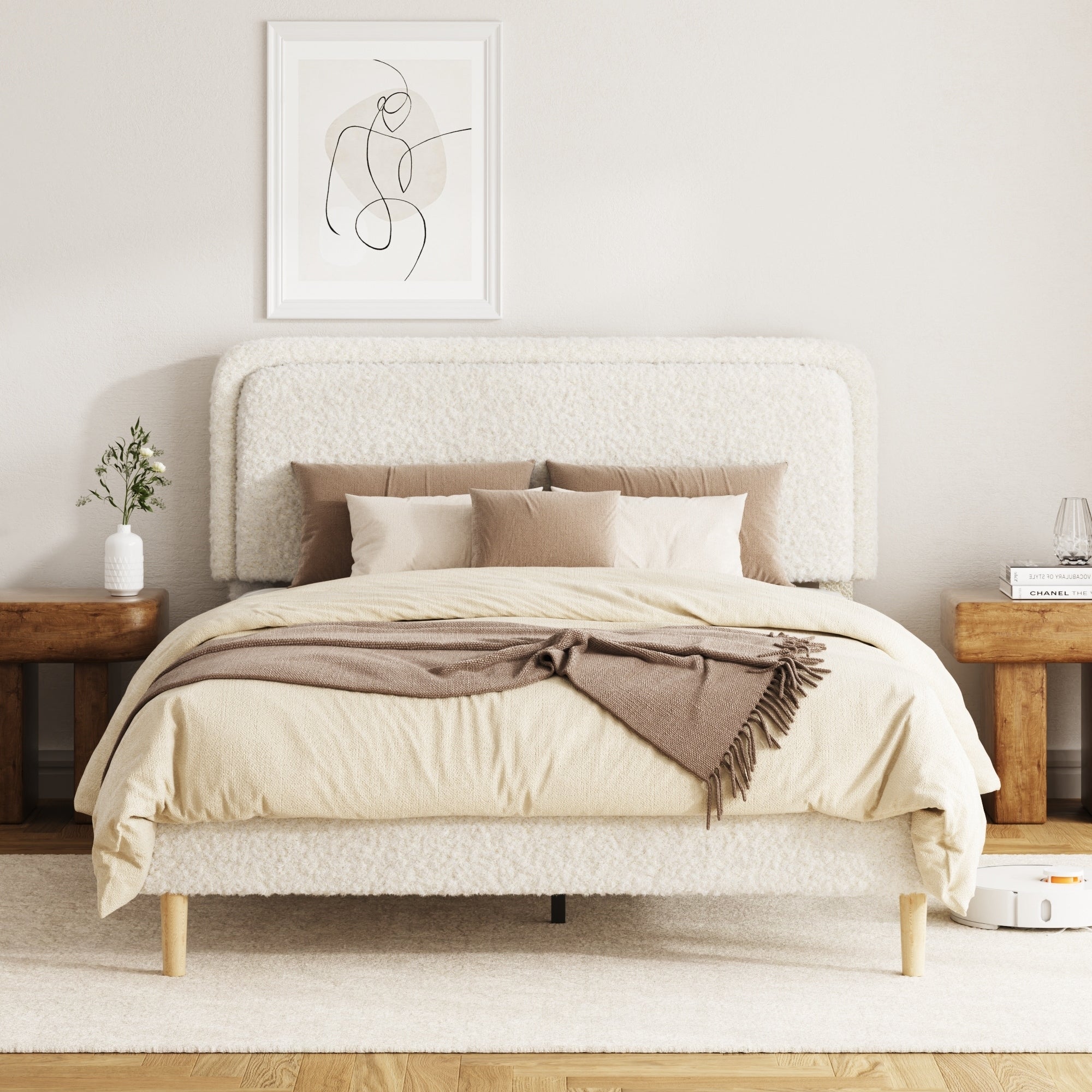 Full Queen King Plush Upholstered Bed Frame With Adjustable Headboard And Sturdy Design