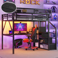 Full Queen Metal Loft Bed With Desk And Charging Station Heavy Duty Loft Bed With Stairs And Led Light