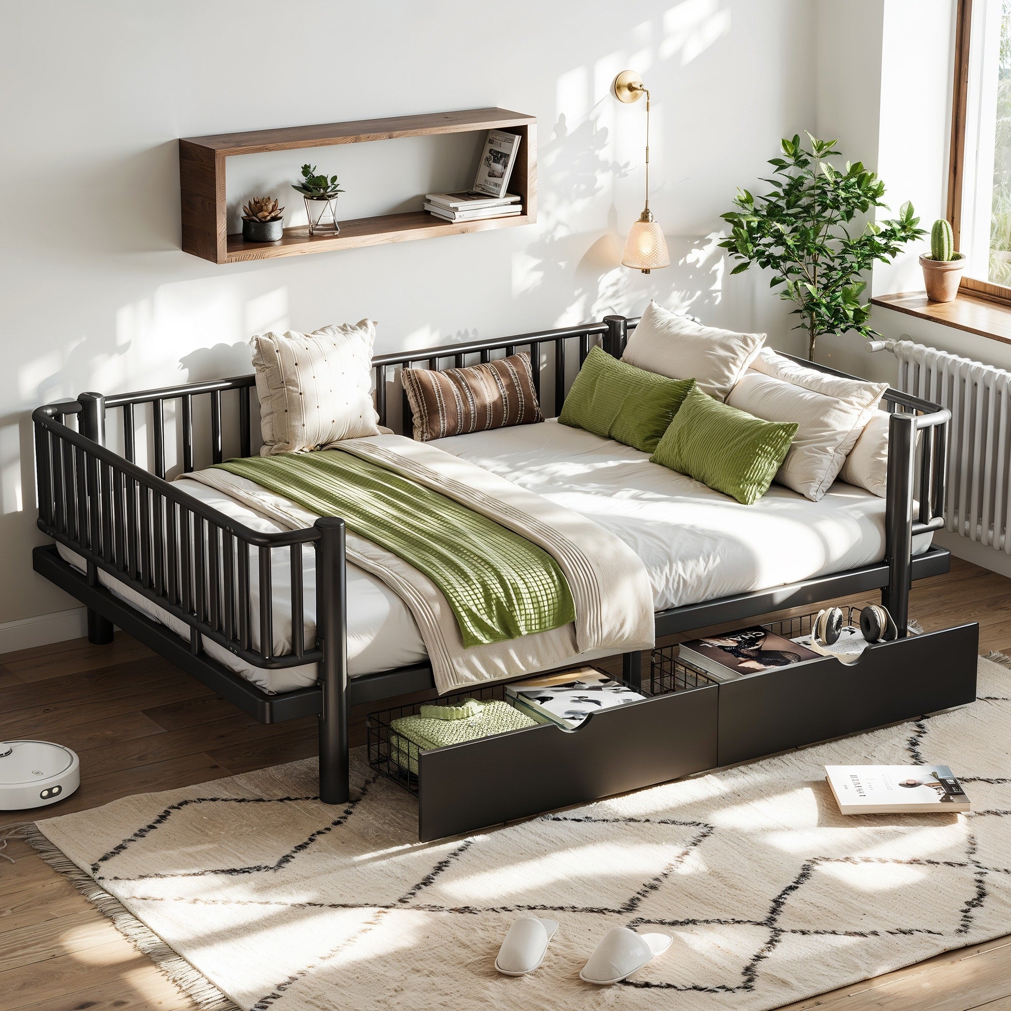 Full Queen Size Platform Bed With Storage Drawers And Upgraded Safety Design