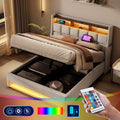 Full Queen Upholstered Platform Bed With Led Hydraulic Storage Usb