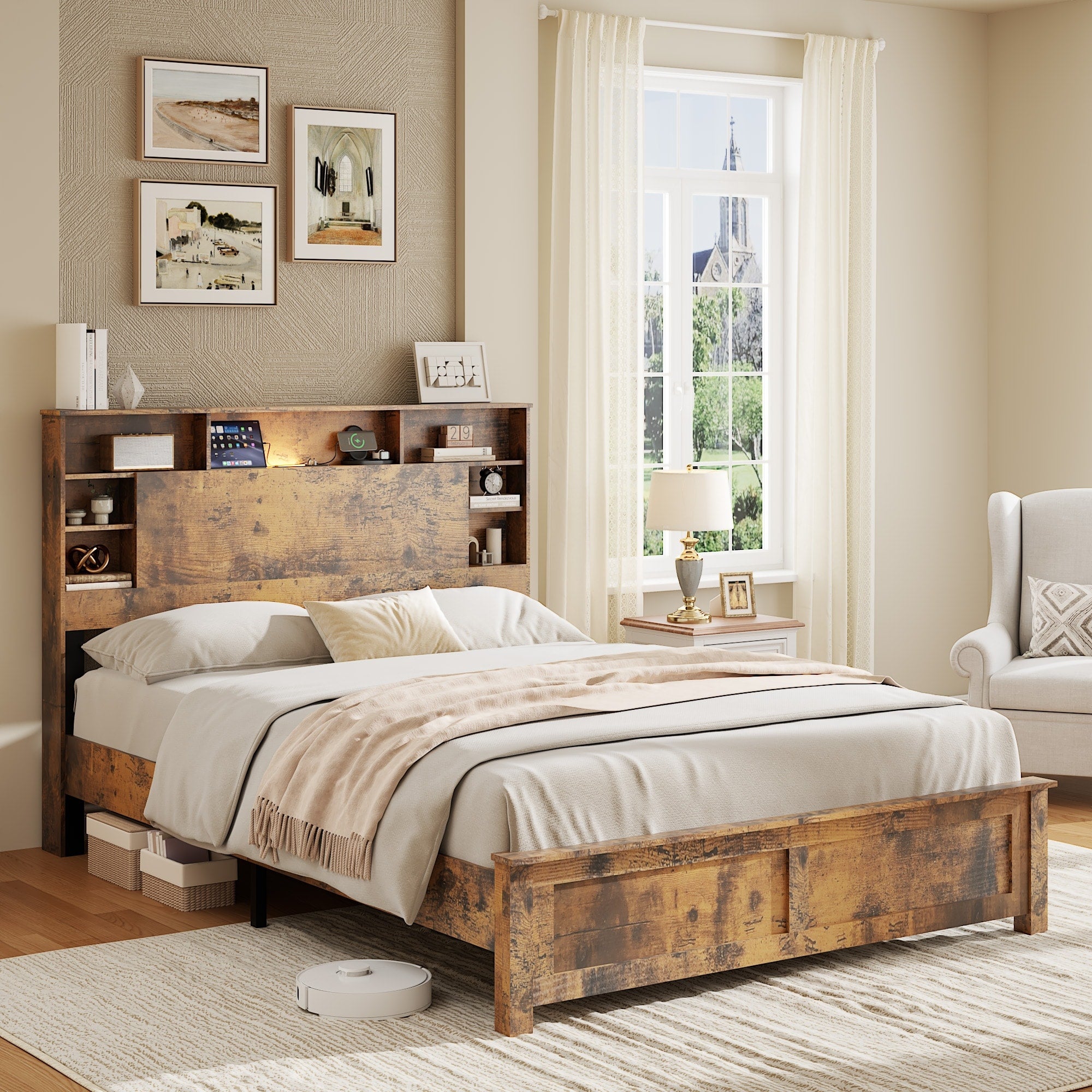 Full Size Bed Frame With Storage Headboard Charging Station