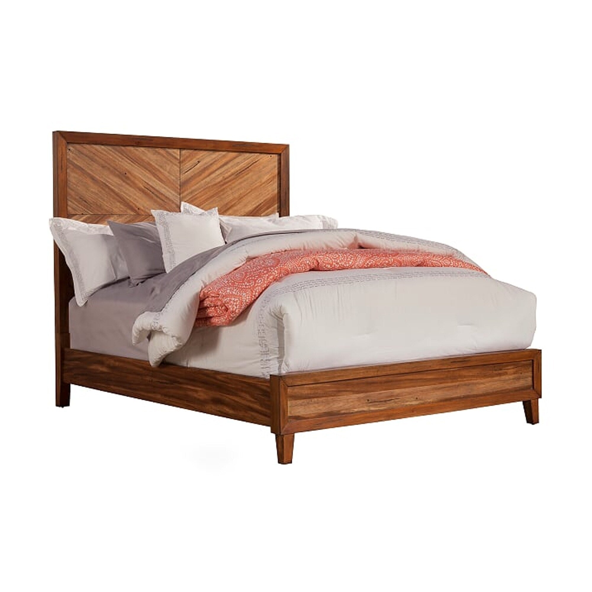 Full Size Bed With Parquet Pattern High Headboard Brown