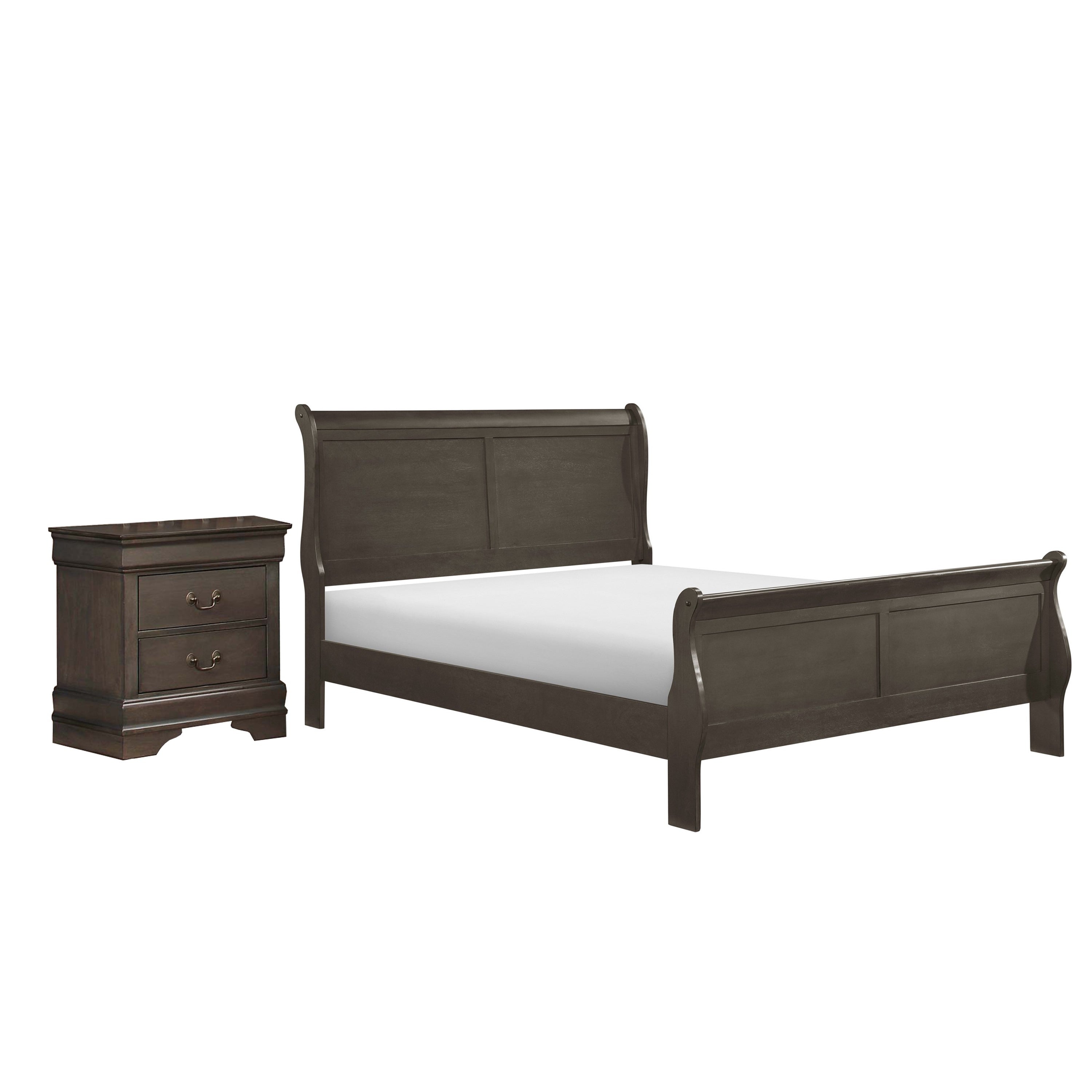 Full Size Bedroom Set Gray Finish 2 Piece Set With Bed And Nightstand