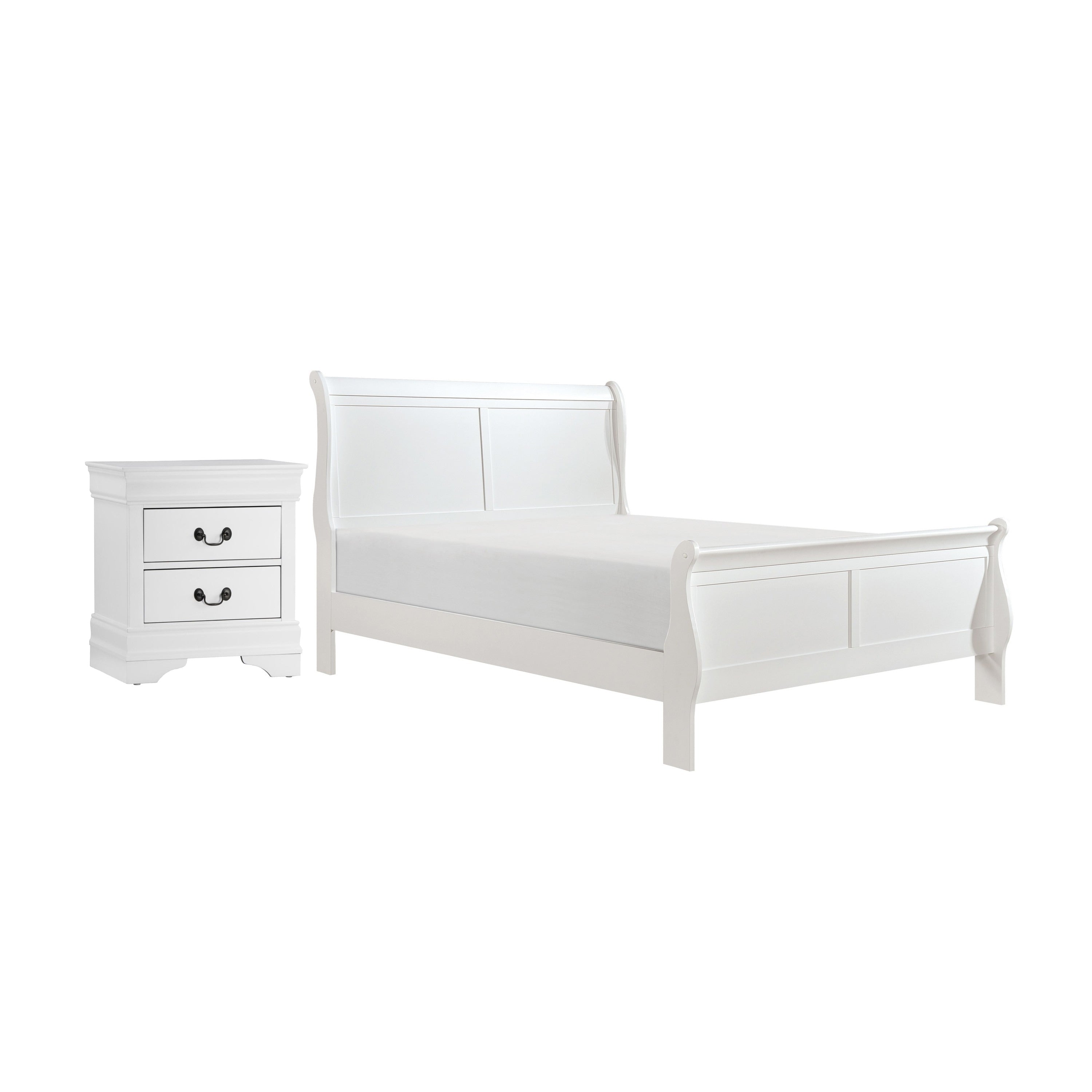 Full Size Bedroom Set White Finish 2 Piece Set With Bed And Nightstand