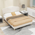 Full Size Beige Upholstered Platform Bed Frame With Headboard For Bedroom