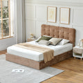 Full Size Boucle White Velvet Lift Up Storage Platform Bed