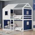Full Size Bunk Bed With Playhouse Tent Solid Pine Wood Frame And Window Design