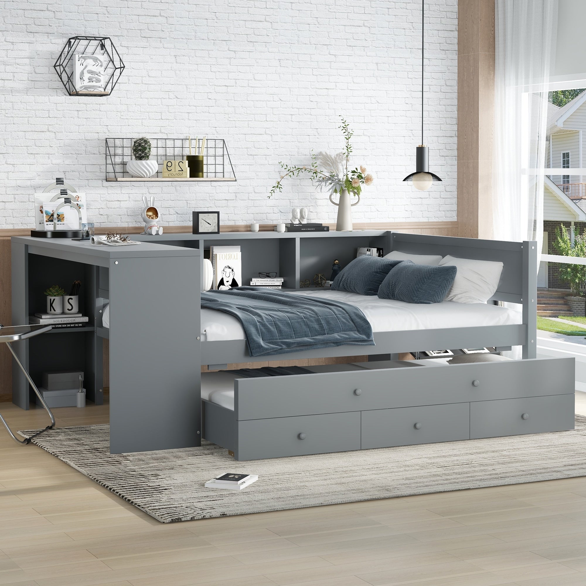 Full Size Daybed Platform Bed Frame With Trundle Bed Storage Drawers