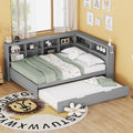 Full Size Daybed Platform Bed Frame With Trundle Bed Storage Shelf