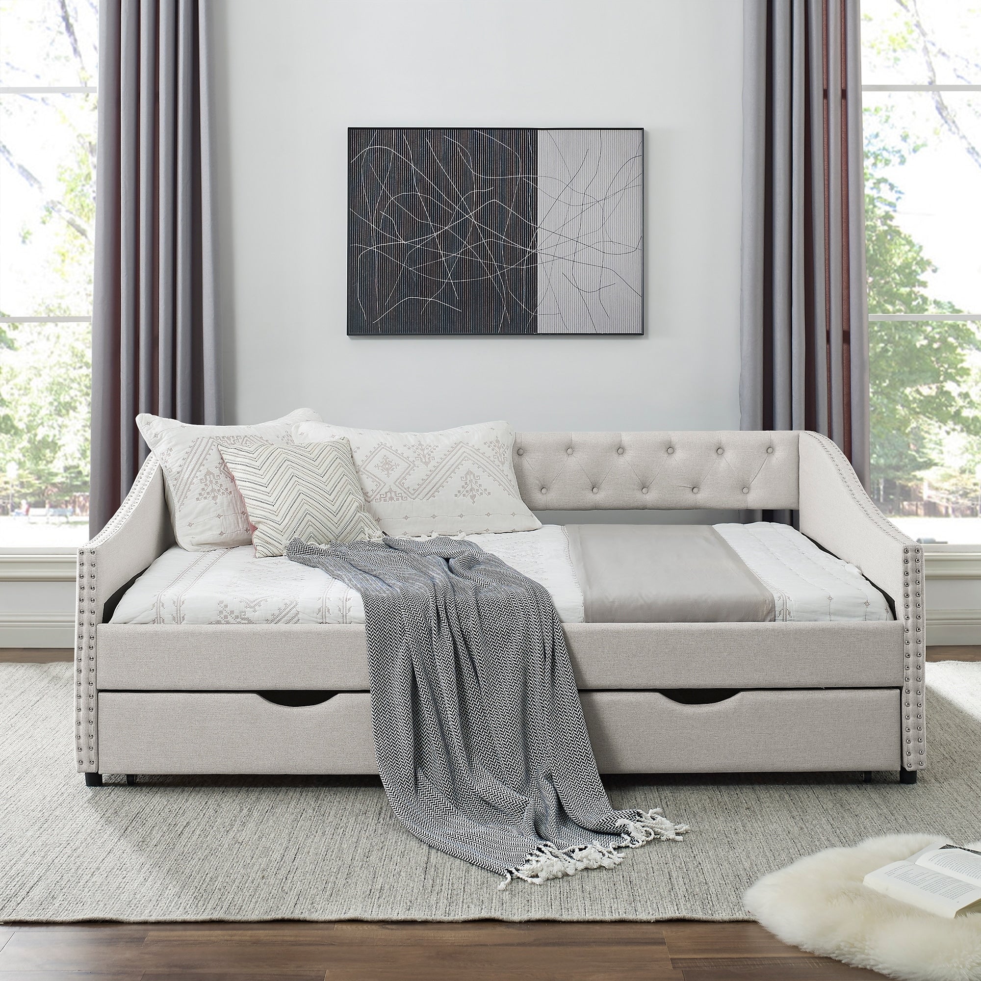 Full Size Daybed With Drawers Upholstered Tufted Sofa Bed