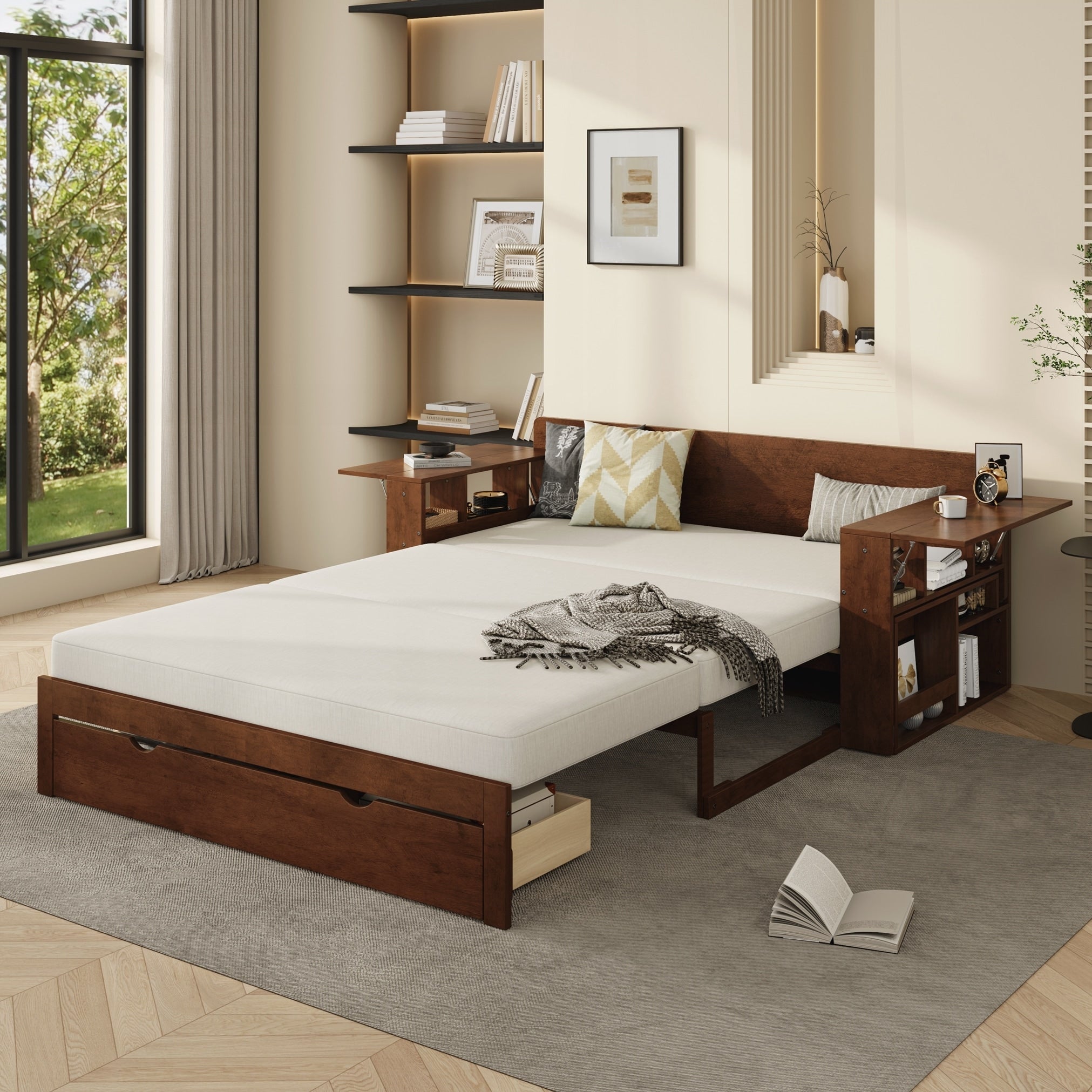 Full Size Daybed With Removable Desk Storage Drawers Hydraulic Side Table