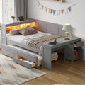 Full Size Daybed With Storage Shelves Drawers Trundle Charging Station Led Light Desk And Cabinet