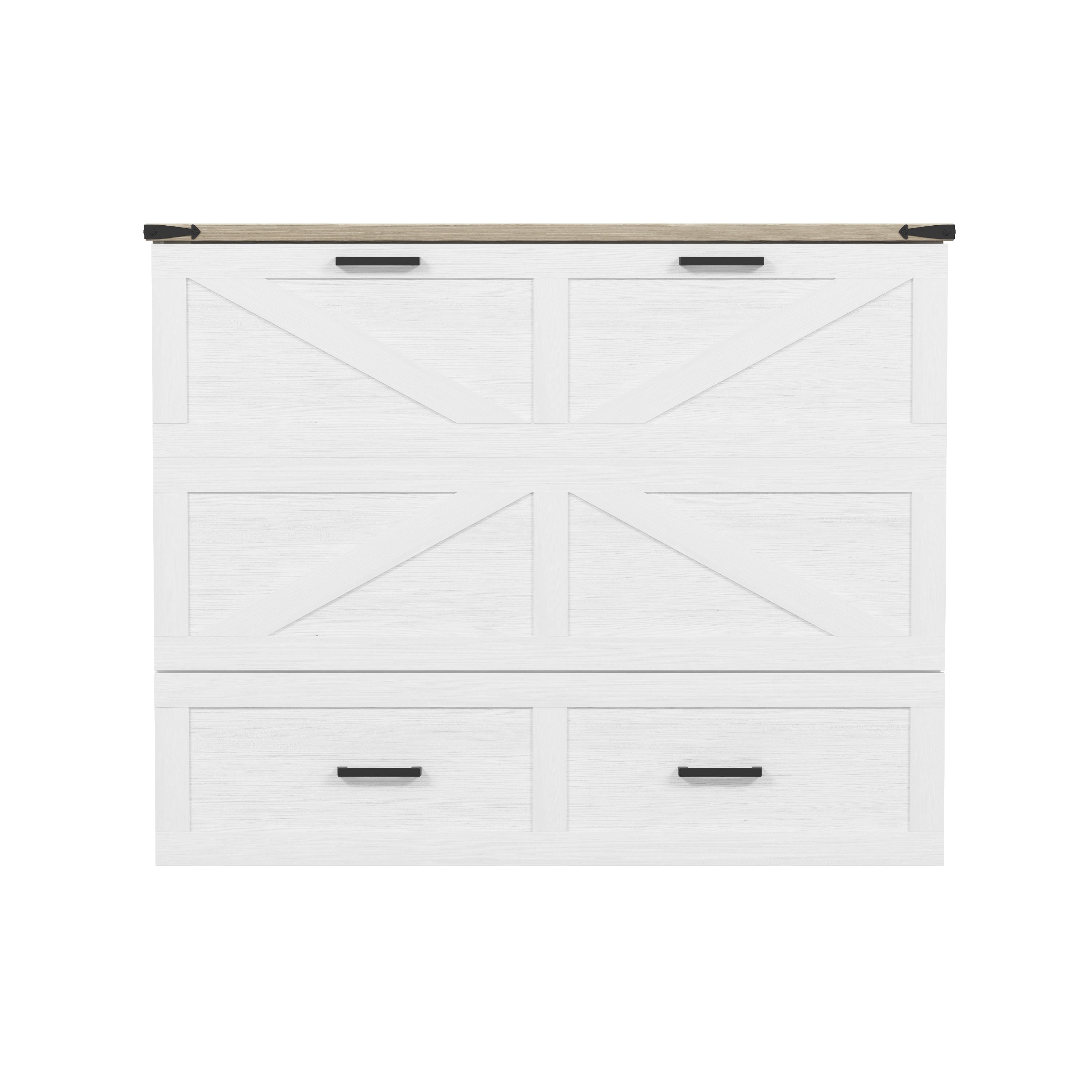 Full Size Farmhouse Murphy Bed With Charging Station And Large Storage Drawer