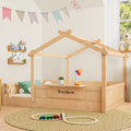 Full Size Floor Bed With Guardrails And Roof Kids House Floor Bed With A Small Built In Tray And Free Installed Signboard