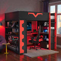 Full Size Gaming Loft Bed With Desk And Rgb Led Lights Storage Shelves Pegboard And Power Outlet Gamer Bed