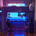 Full Size Gaming Loft Bed With Desk Storage Shelves Led Lights And Charging Station Wooden Loft Bed Frame