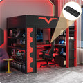 Full Size Gaming Loft Bed With Rgb Led Desk Bookshelf Storage