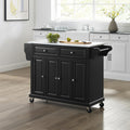 Full Size Granite Top Kitchen Cart Black White