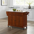 Full Size Granite Top Kitchen Cart Cherry White