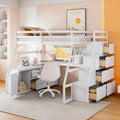 Full Size Loft Bed With 7 Drawers 2 Shelves And Desk White
