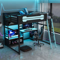 Full Size Loft Bed With All In One Workstation Built In Desk Shelves Pegboard Led Lights Usb Ports