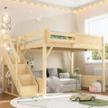 Full Size Loft Bed With Built In Wardrobe And Storage Space Loft Bed With Beside Shelves Full Length Guardrails And Stairs