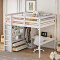 Full Size Loft Bed With Built In Wardrobe Desk Storage Shelves Drawers