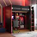 Full Size Loft Bed With Desk Rgb Lighting Open Wardrobe And Ample Storage