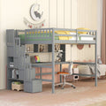 Full Size Loft Bed With Desk Storage Shelves And Staircase Grey