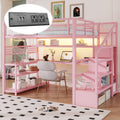 Full Size Loft Bed With Staircase And Wardrobe Metal Loft Bed With Desk Storage Shelves Led Lights And Charge Station