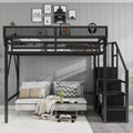 Full Size Loft Bed With Stairs Metal Full Loft Bed With Storage Shelves High Loft Bed With Wardrobe For Kids Teens