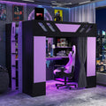 Full Size Loft Bed With Workstation Rgb Desk Lights Blackout Curtains Display Shelves By Harper Bright Designs