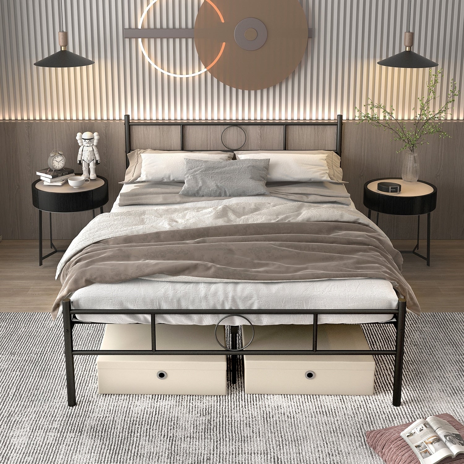 Full Size Metal Bed Frame With Decorative Headboard