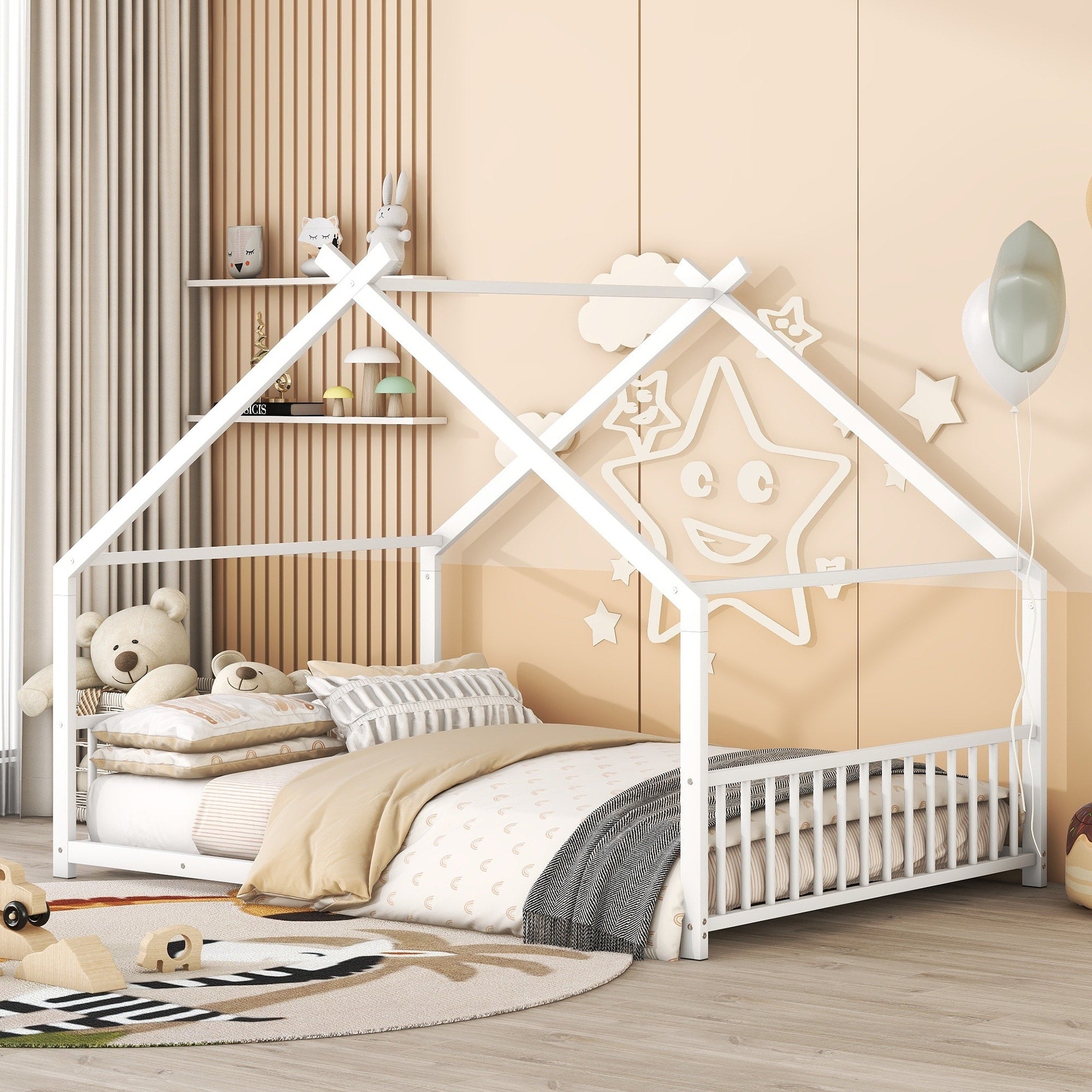 Full Size Metal House Bed For Home Office