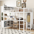 Full Size Metal Loft Bed With Wardrobe L Shaped Desk Storage Shelves
