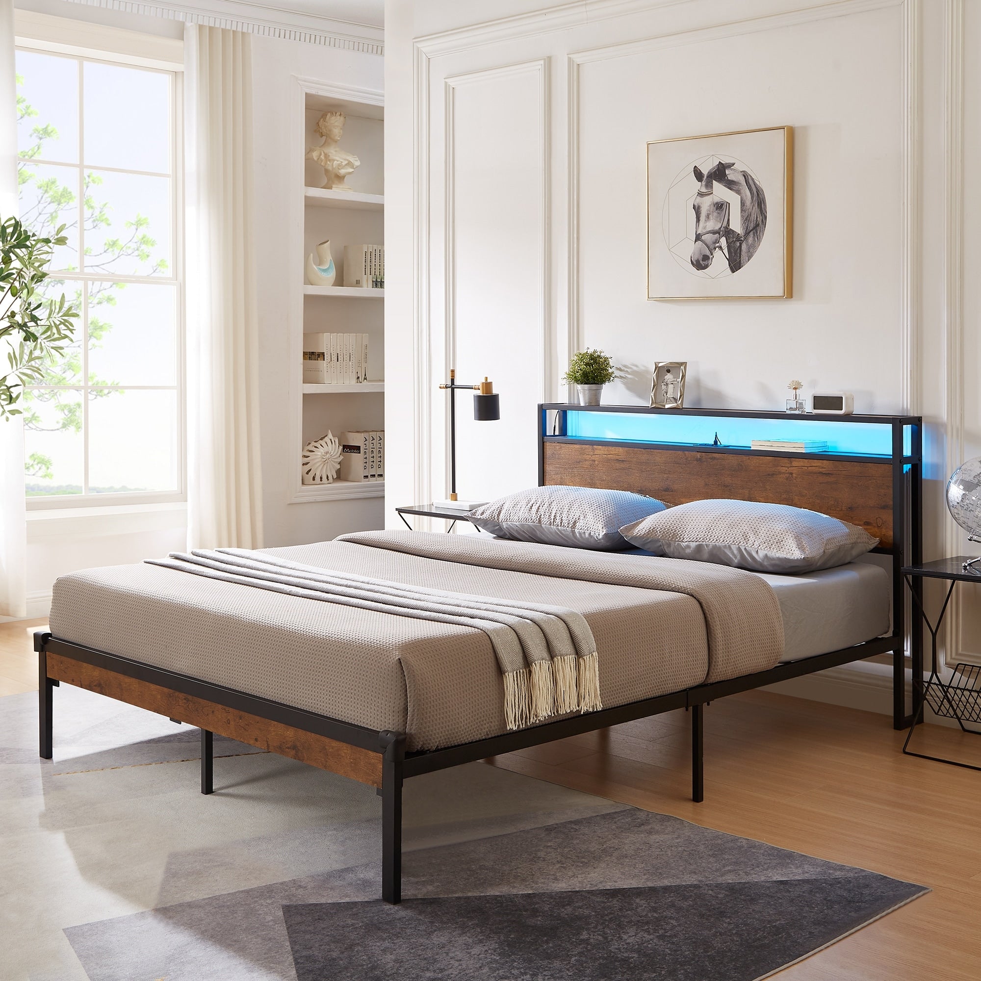 Full Size Metal Platform Bed Frame With Headboard And Footboard With Usb Liner No Box Spring Needed Large Under Bed Storage
