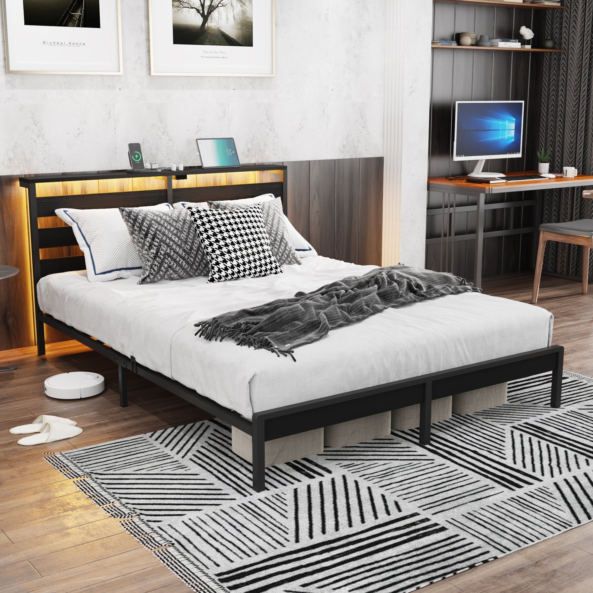 Full Size Metal Platform Bed Frame With Headboard And Footboard