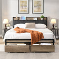 Full Size Metal Platform Bed Frame With Upholstery Storage Function Headboard And Usb And Footboard With Drawers
