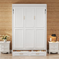 Full Size Murphy Bed With 2 Storage Drawers And Folding Wardrobe Beige