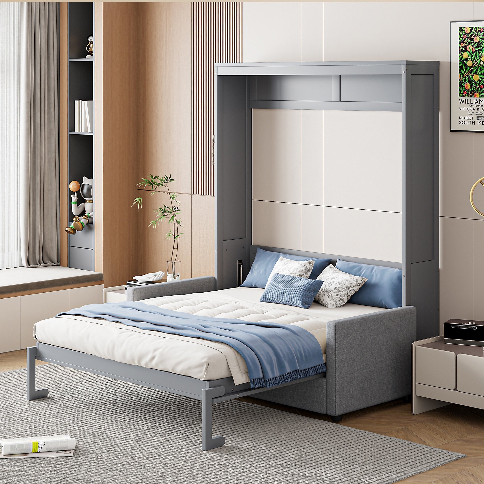 Full Size Murphy Wall Bed With Built In Sofa Cushion