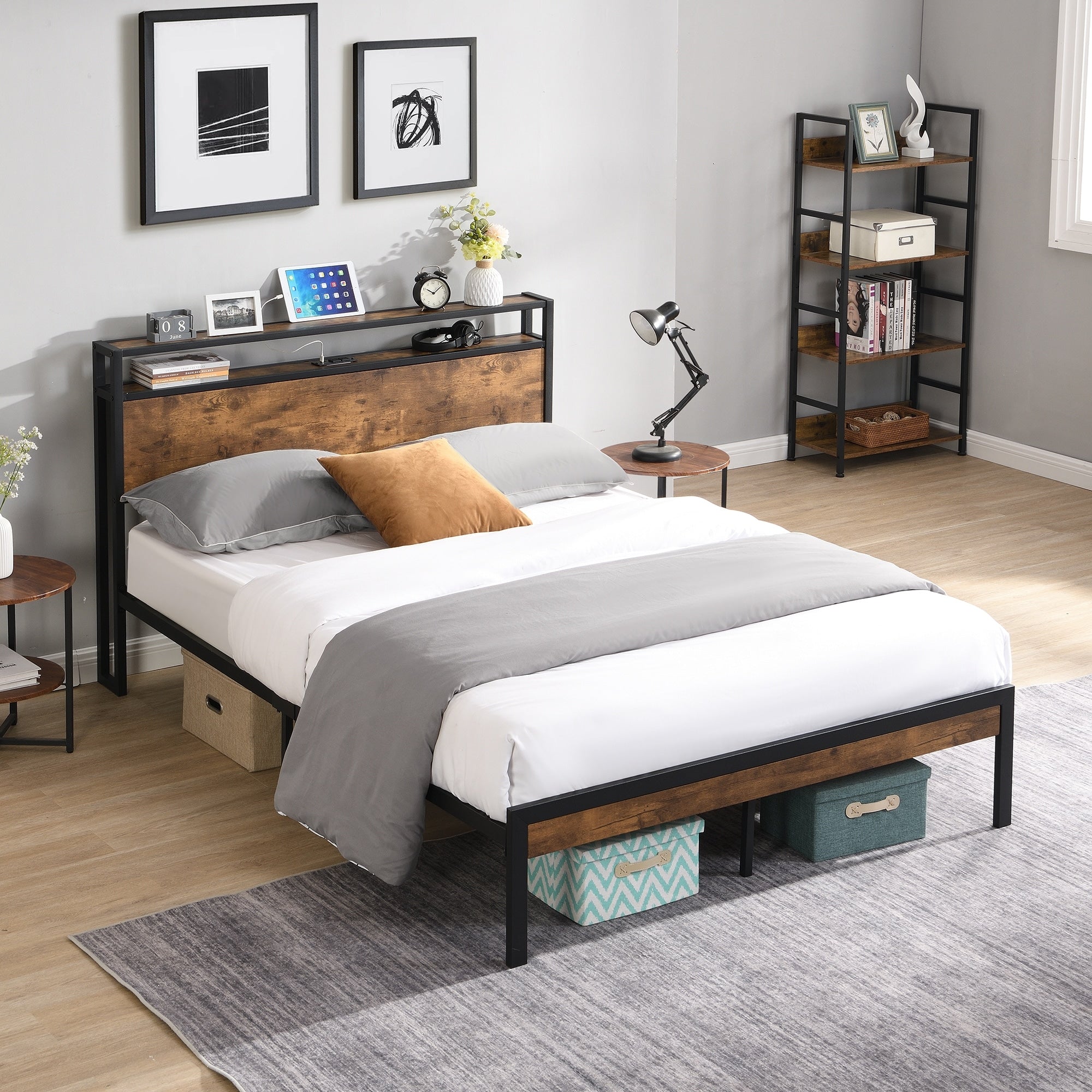 Full Size Platform Bed Frame With Wooden Headboard And Footboard With Usb Liner No Box Spring Needed Large Under Bed Storage
