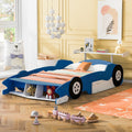 Full Size Race Car Shaped Platform Bed With Wheels Blue