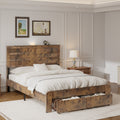Full Size Rustic Bed Frame With Charging Station Headboard