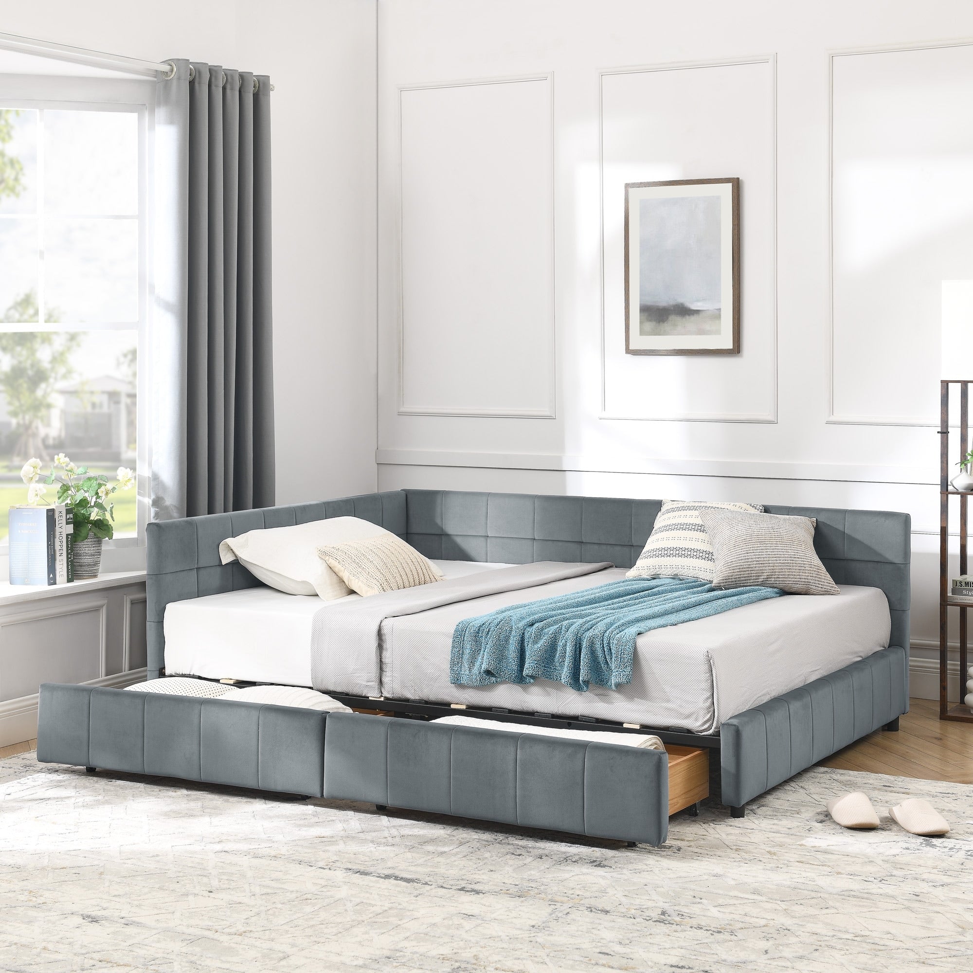 Full Size Storage Upholstered Tufted Bed Frame Sofa Bed Frame With Comfortable Backrest And Armrests