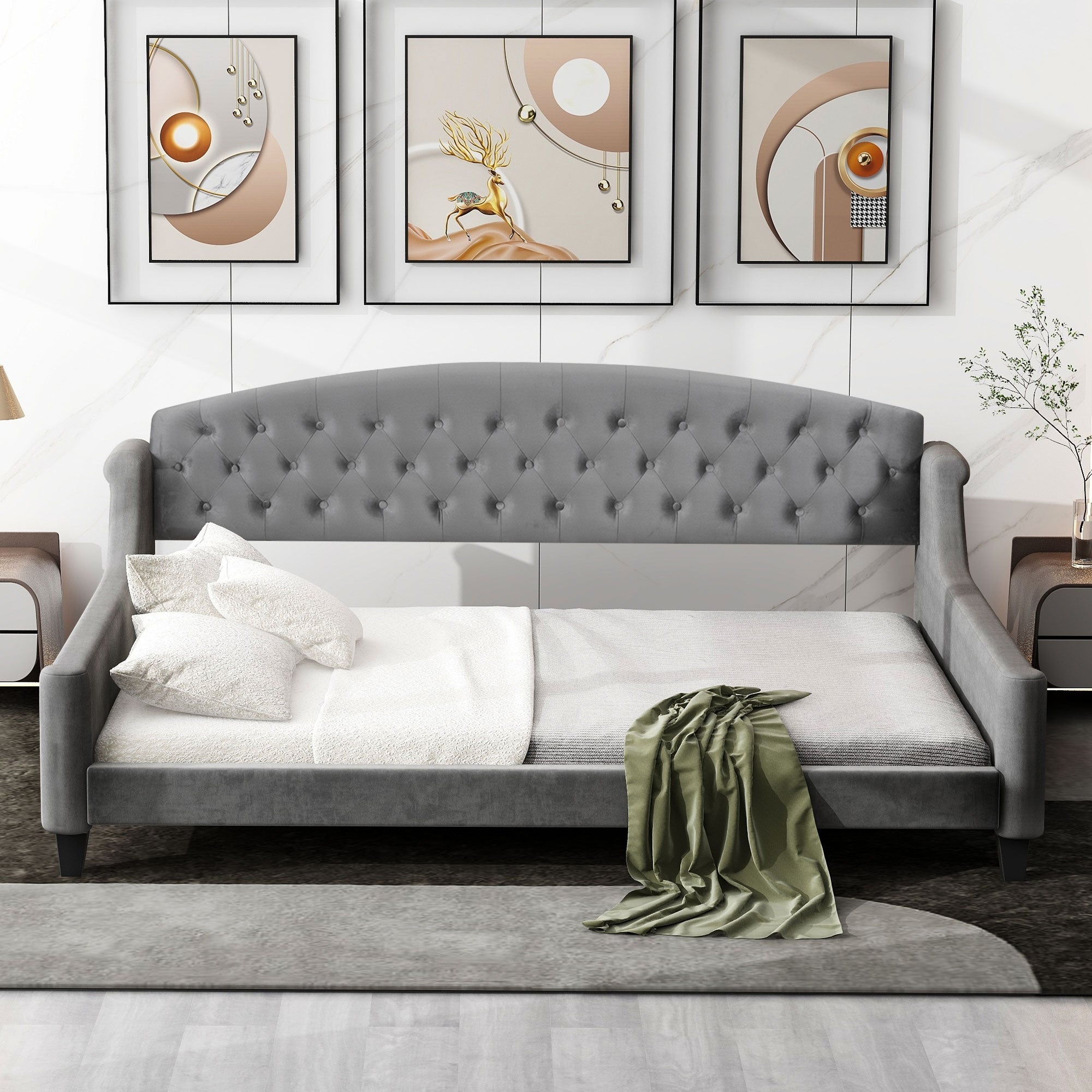 Full Size Tufted Daybed Modern Luxury Button Tufted Sleeper Sofa With Upholstered Frame
