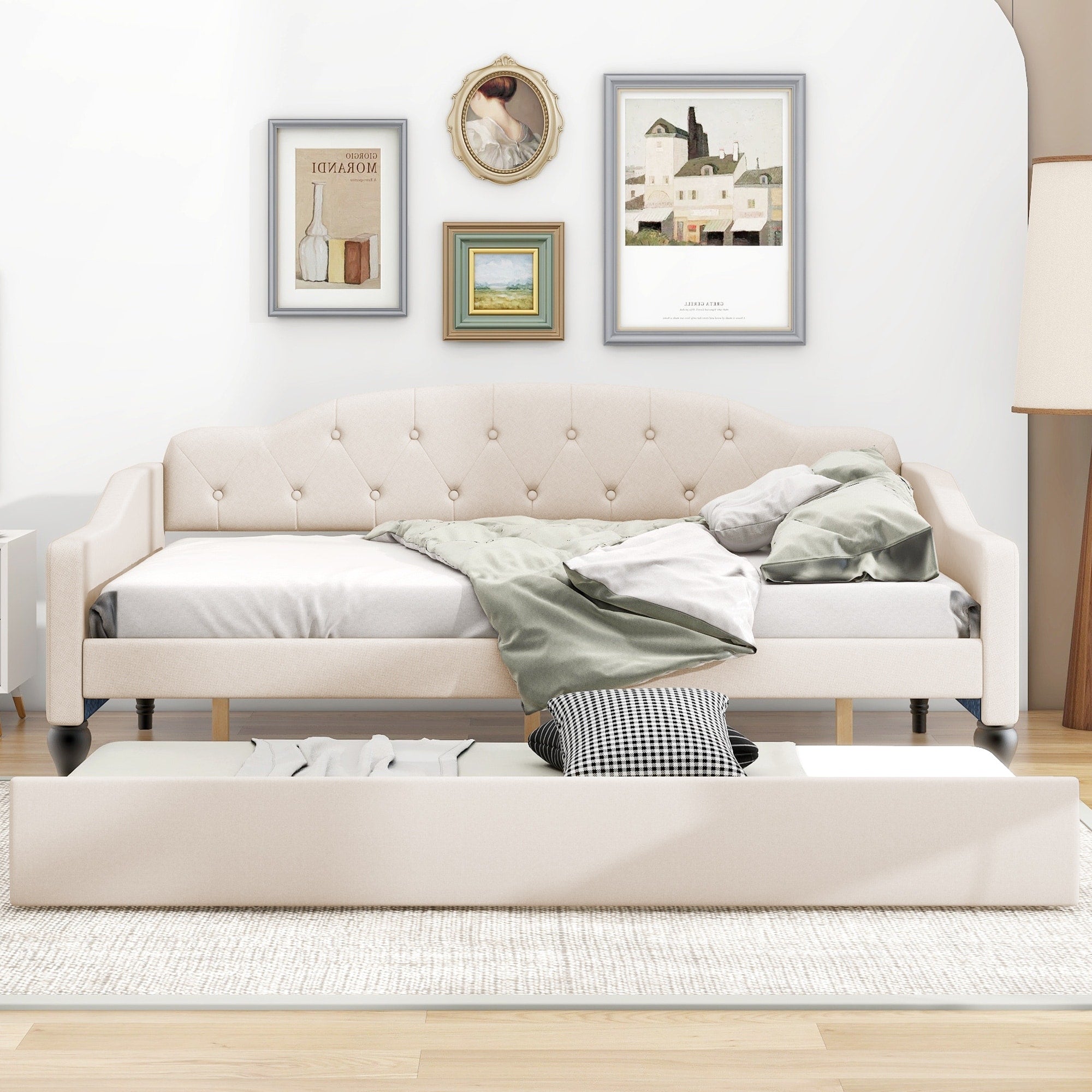 Full Size Upholstered Daybed Platform Bed Frame With Trundle Bed